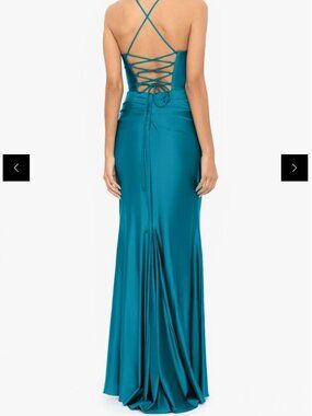 Betsy & Adam Long Blue Prom Dress, Navy Blue, Size 8 Petite